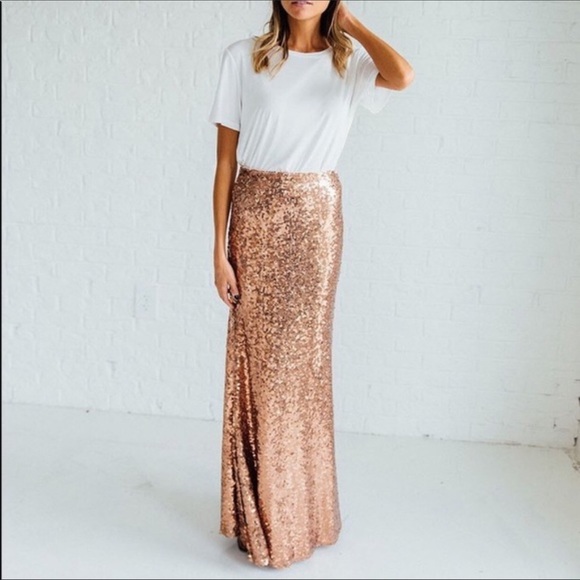 rose gold sequin maxi skirt